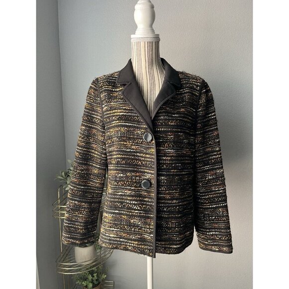 Lafayette 148 New York Blazer - Mixed Tweed Multi Colors Size LARGE Two Button - Picture 1 of 3
